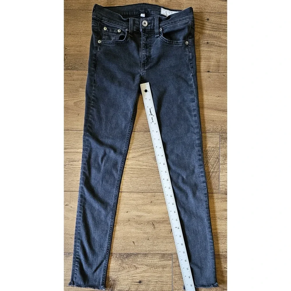 Rag & Bone Ankle Skinny Jeans Size 25 Black Raw Distressed Hem Stretch (24x25)
